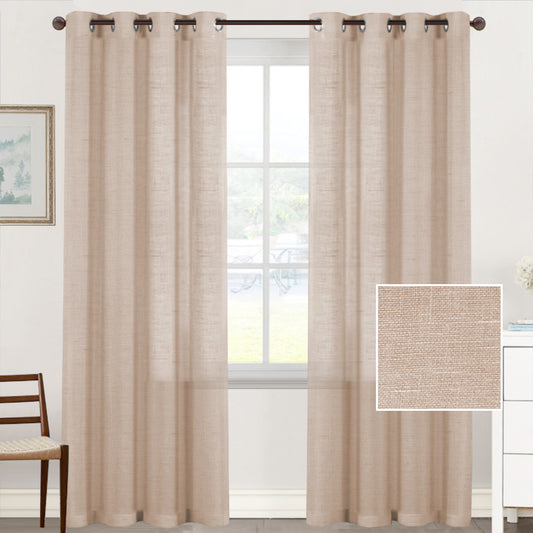 Natural Linen Sheer Curtains 2 Panels, Grommet Semitransparent Semi-Sheer Soft Comfort Privacy Drapes,Natural