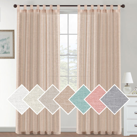 Natural Linen Sheer Curtains 2 Panels, Tab Top Semitransparent Semi-Sheer Soft Comfort Privacy Drapes,Natural