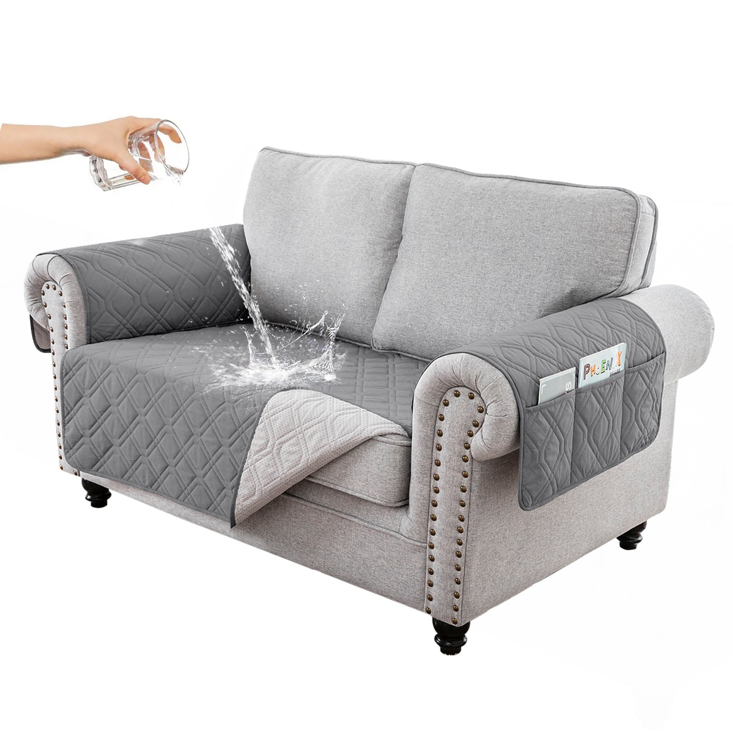 Recliner Sofa Cover Backless  for 1/2/3 Seater with Pocket, Slipcovers Reversible Washable Elastic Adjustable Strap for home,Grey