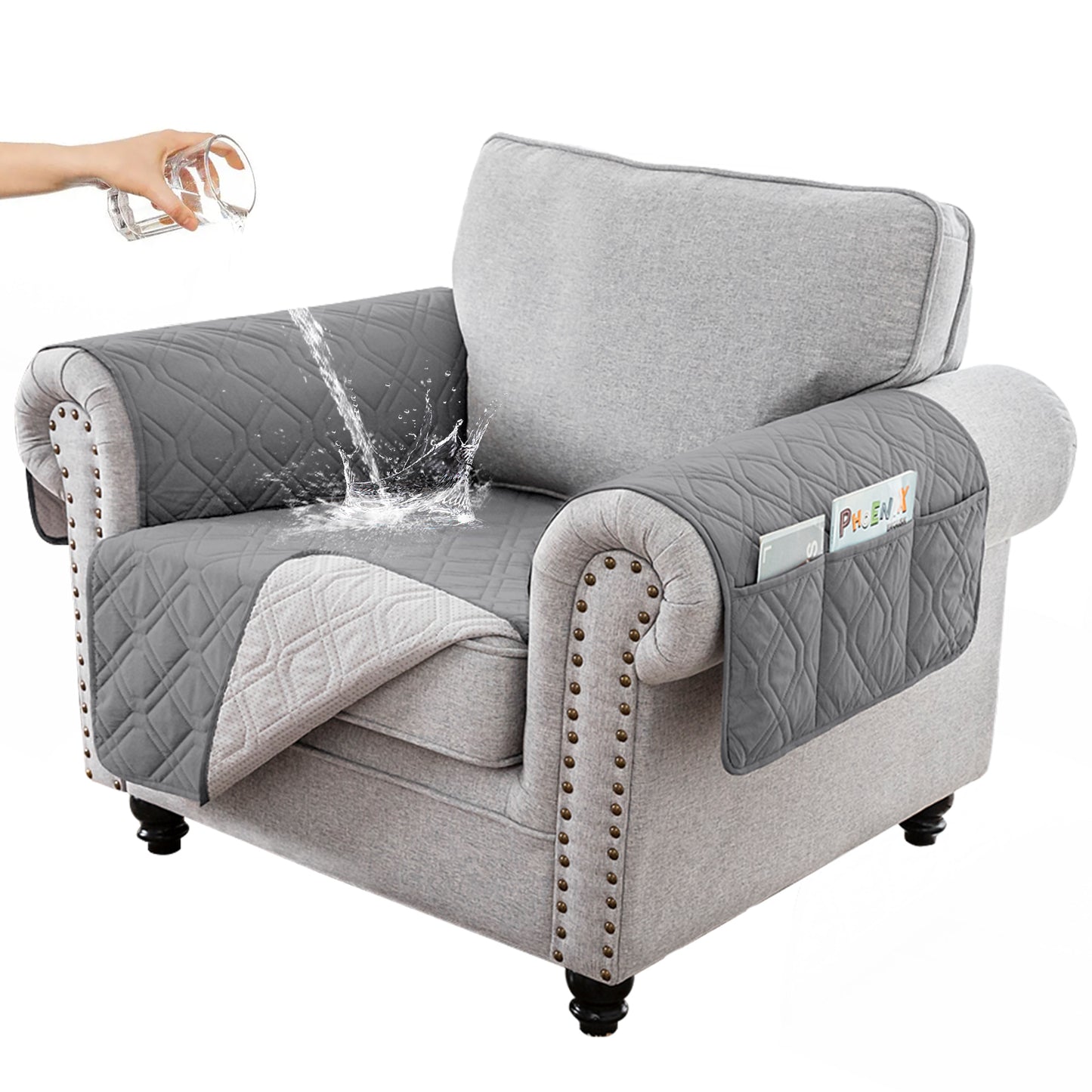 Recliner Sofa Cover Backless  for 1/2/3 Seater with Pocket, Slipcovers Reversible Washable Elastic Adjustable Strap for home,Grey