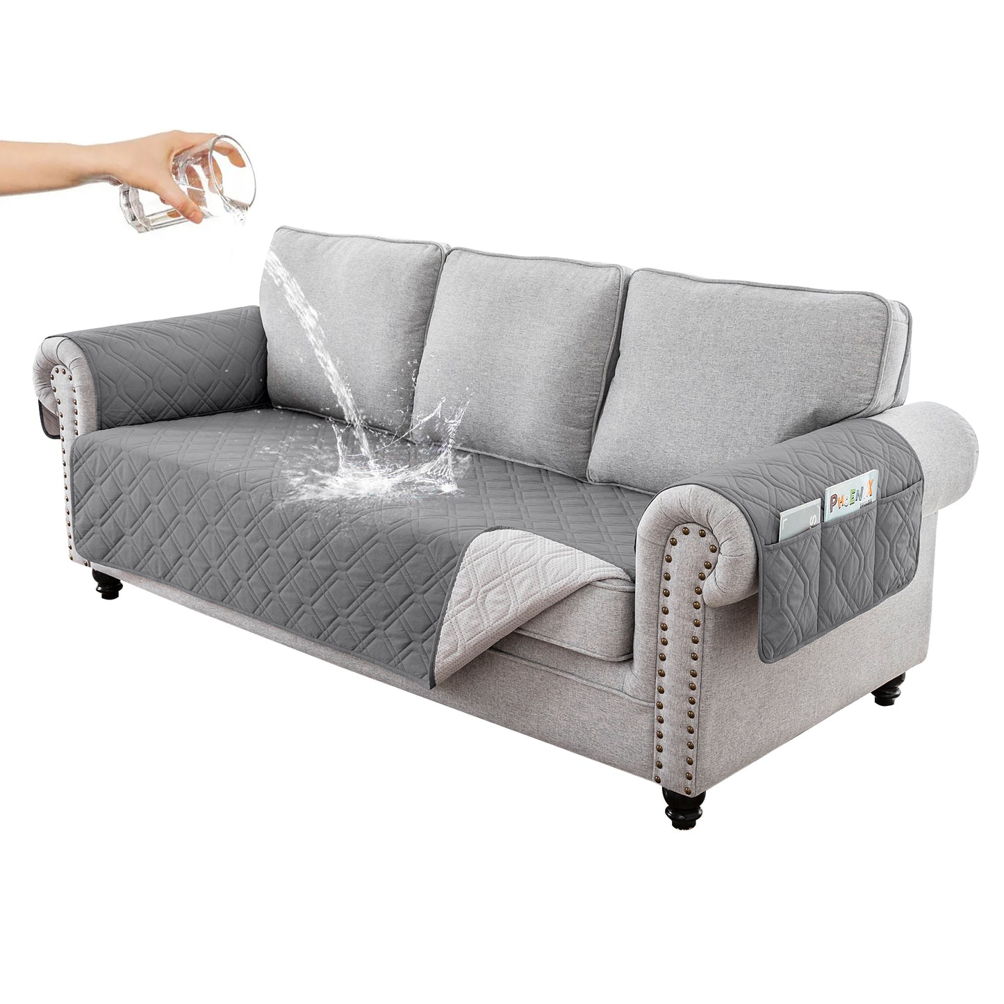 Recliner Sofa Cover Backless  for 1/2/3 Seater with Pocket, Slipcovers Reversible Washable Elastic Adjustable Strap for home,Grey