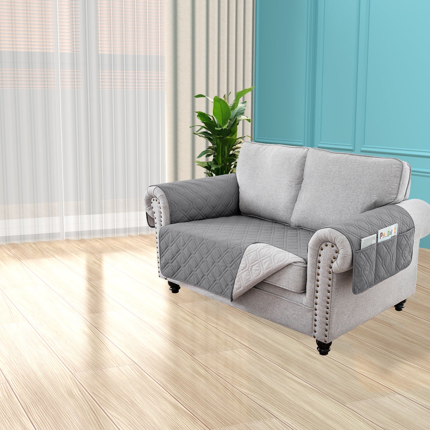 Recliner Sofa Cover Backless  for 1/2/3 Seater with Pocket, Slipcovers Reversible Washable Elastic Adjustable Strap for home,Grey