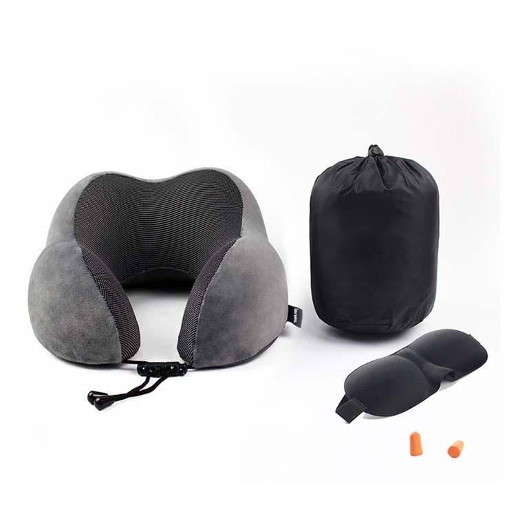 Travel Pillow 100% Pure Memory Foam Neck Pillow, Warm Velvet Cover - Machine Washable, Airplane Travel Kit with 3D Sleep Mask, Earplugs, and Luxury Bag,Grey