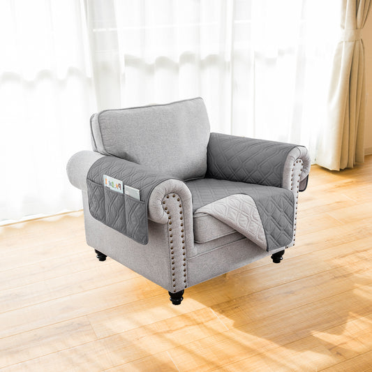 Recliner Sofa Cover Backless  for 1/2/3 Seater with Pocket, Slipcovers Reversible Washable Elastic Adjustable Strap for home,Grey