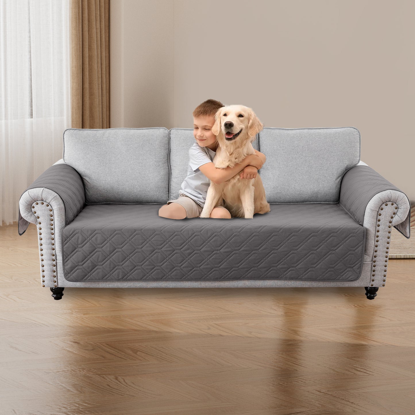 Recliner Sofa Cover Backless  for 1/2/3 Seater with Pocket, Slipcovers Reversible Washable Elastic Adjustable Strap for home,Grey