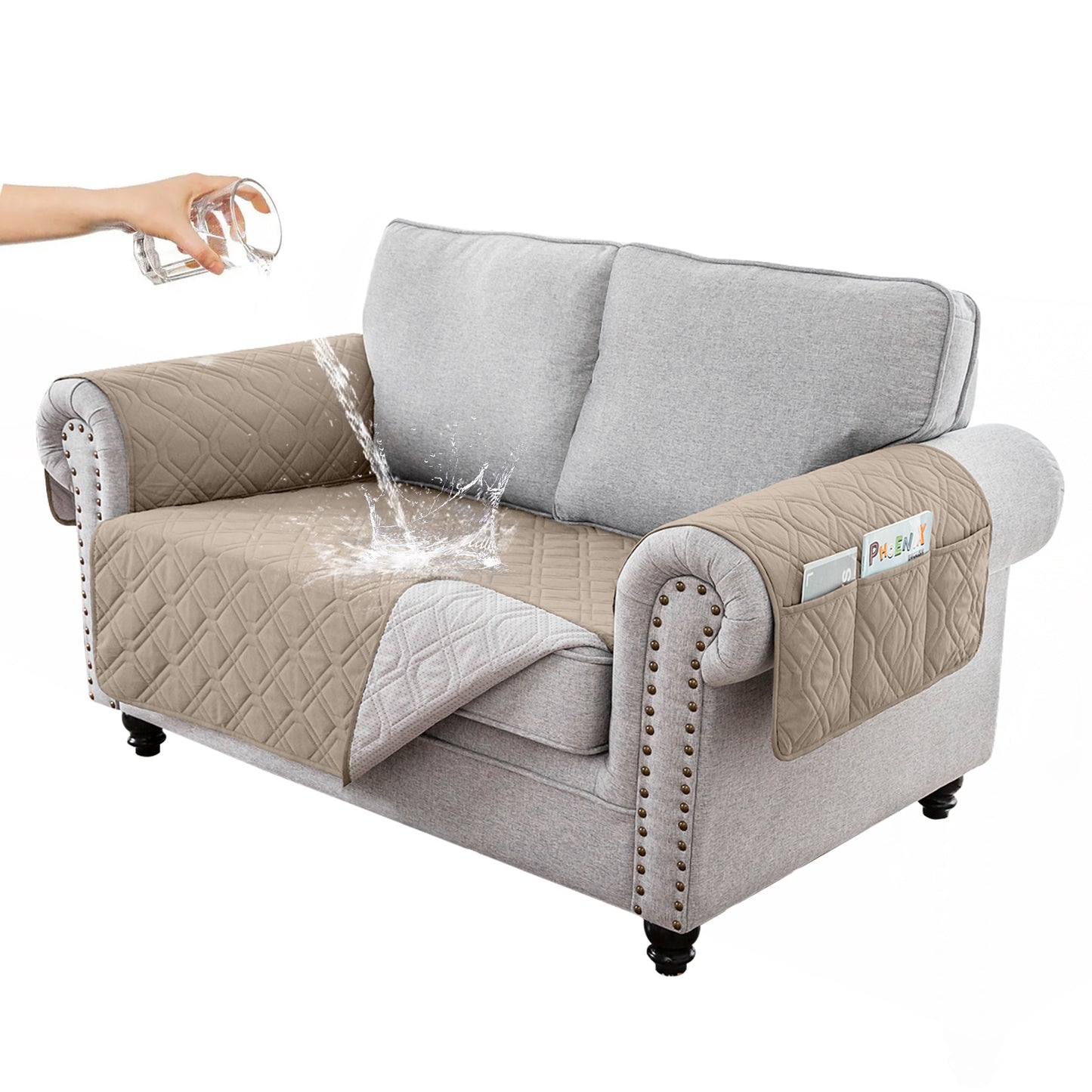 Recliner Sofa Cover Backless  for 1/2/3 Seater with Pocket, Slipcovers Reversible Washable Elastic Adjustable Strap for home,Khaki
