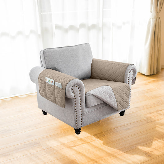 Recliner Sofa Cover Backless  for 1/2/3 Seater with Pocket, Slipcovers Reversible Washable Elastic Adjustable Strap for home,Khaki
