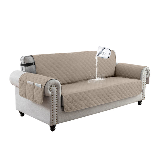 Sofa Slipcover Waterproof Couch Cover Non-Slip Sofa Cover for 1/2/3 Cushion Couch Seamless Whole Piece Fabric Furniture Protector for Pets Kids Children Dog Cat, Khaki
