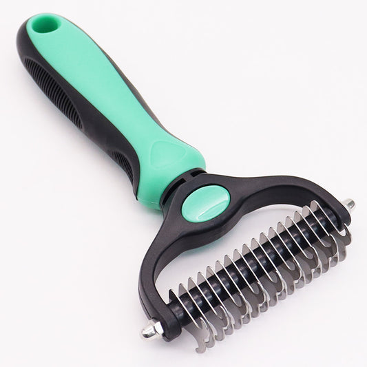 Pet Grooming Brush - Double Sided Shedding and Dematting Undercoat Rake Comb for Dogs and Cats,Extra Wide,Turquoise