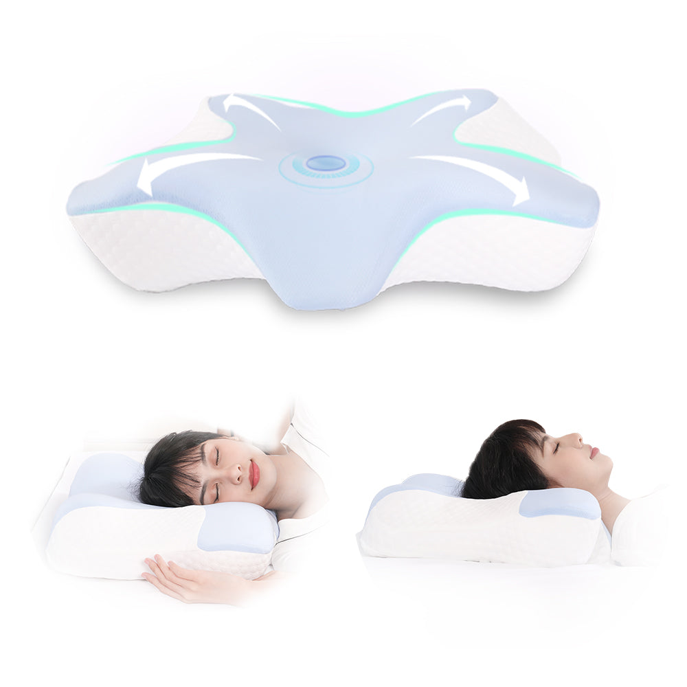Cervical Pillow for Neck and Shoulder,Contour Memory Foam Pillow,Ergonomic Neck Support Pillow for Side Back Stomach Sleepers with Pillowcase,Skyblue