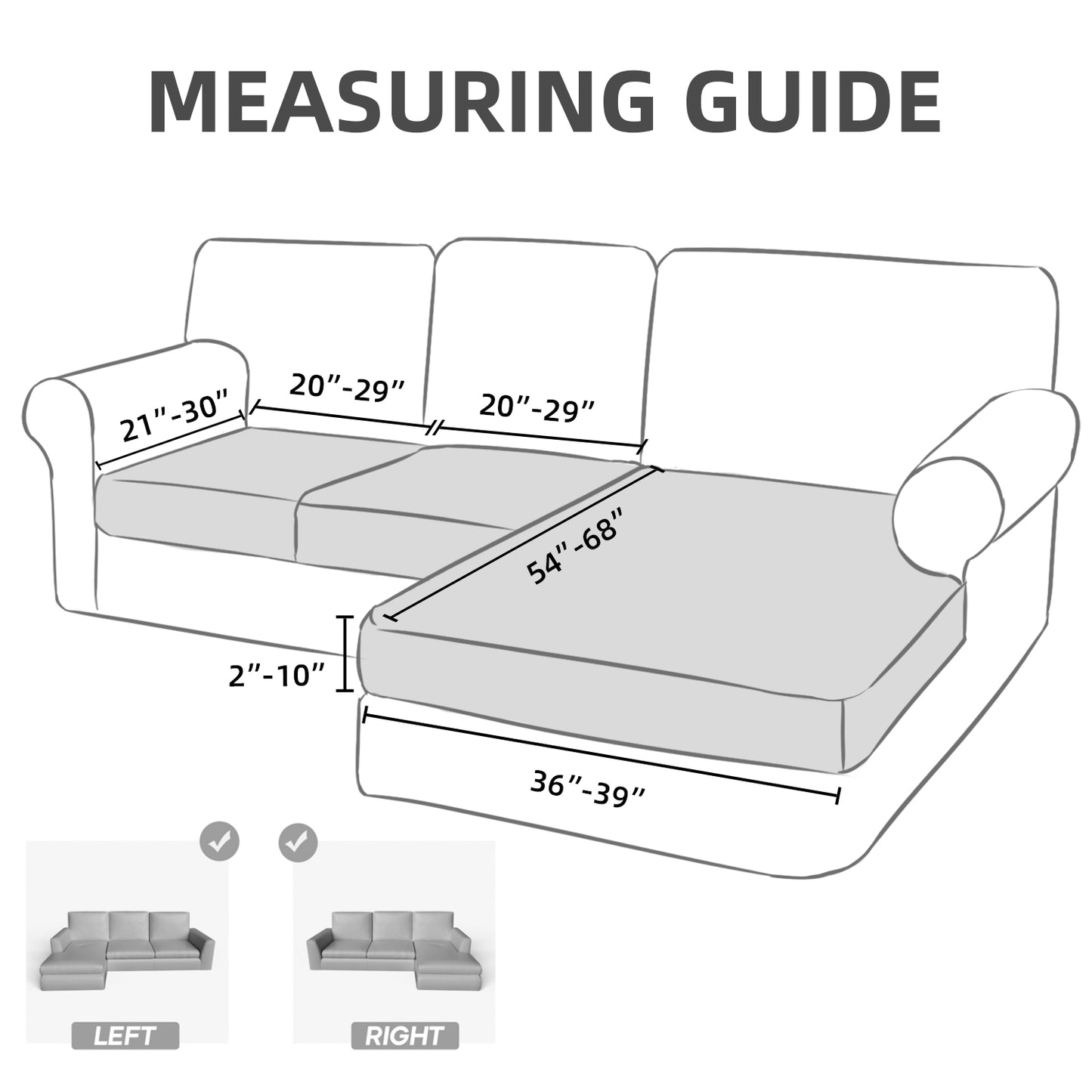 Sectional Couch Covers 3 Pieces Sofa Seat Cushion Covers L Shape Separate Cushion Couch Chaise Cover for Both Left/Right Sectional Couch (Large Sofa 2 Seater + 1 Chaise, Taupe)