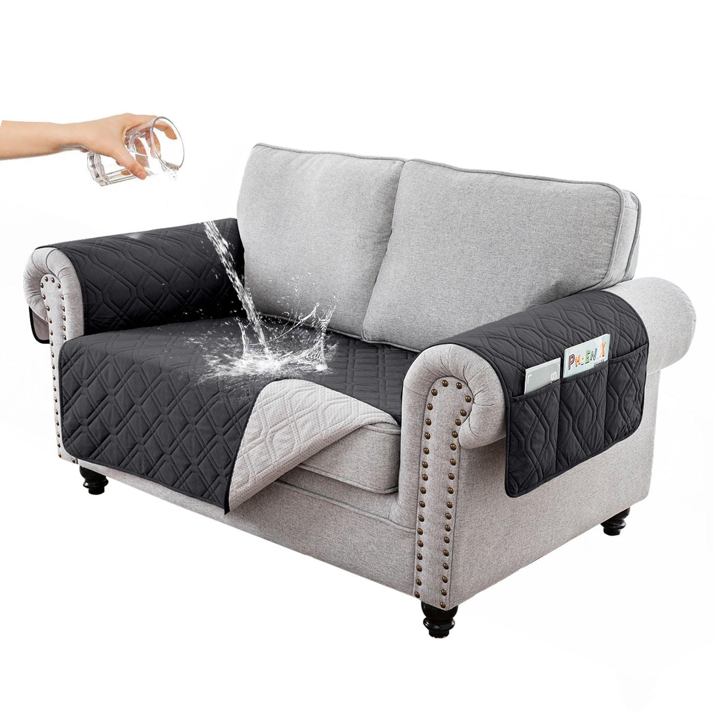 Recliner Sofa Cover Backless  for 1/2/3 Seater with Pocket, Slipcovers Reversible Washable Elastic Adjustable Strap for home,Black