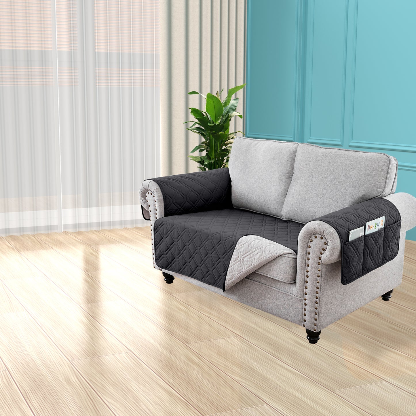 Recliner Sofa Cover Backless  for 1/2/3 Seater with Pocket, Slipcovers Reversible Washable Elastic Adjustable Strap for home,Black
