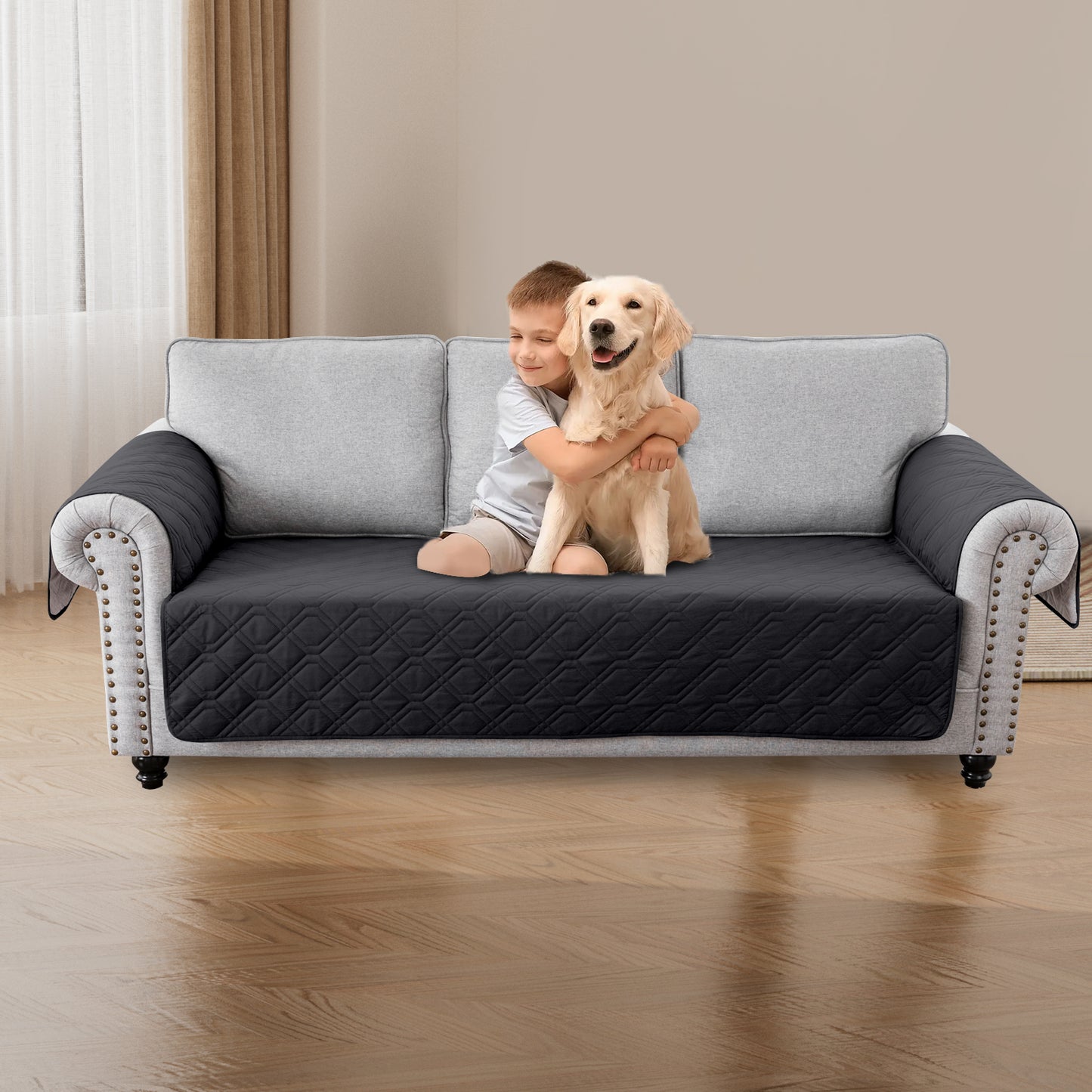 Recliner Sofa Cover Backless  for 1/2/3 Seater with Pocket, Slipcovers Reversible Washable Elastic Adjustable Strap for home,Black