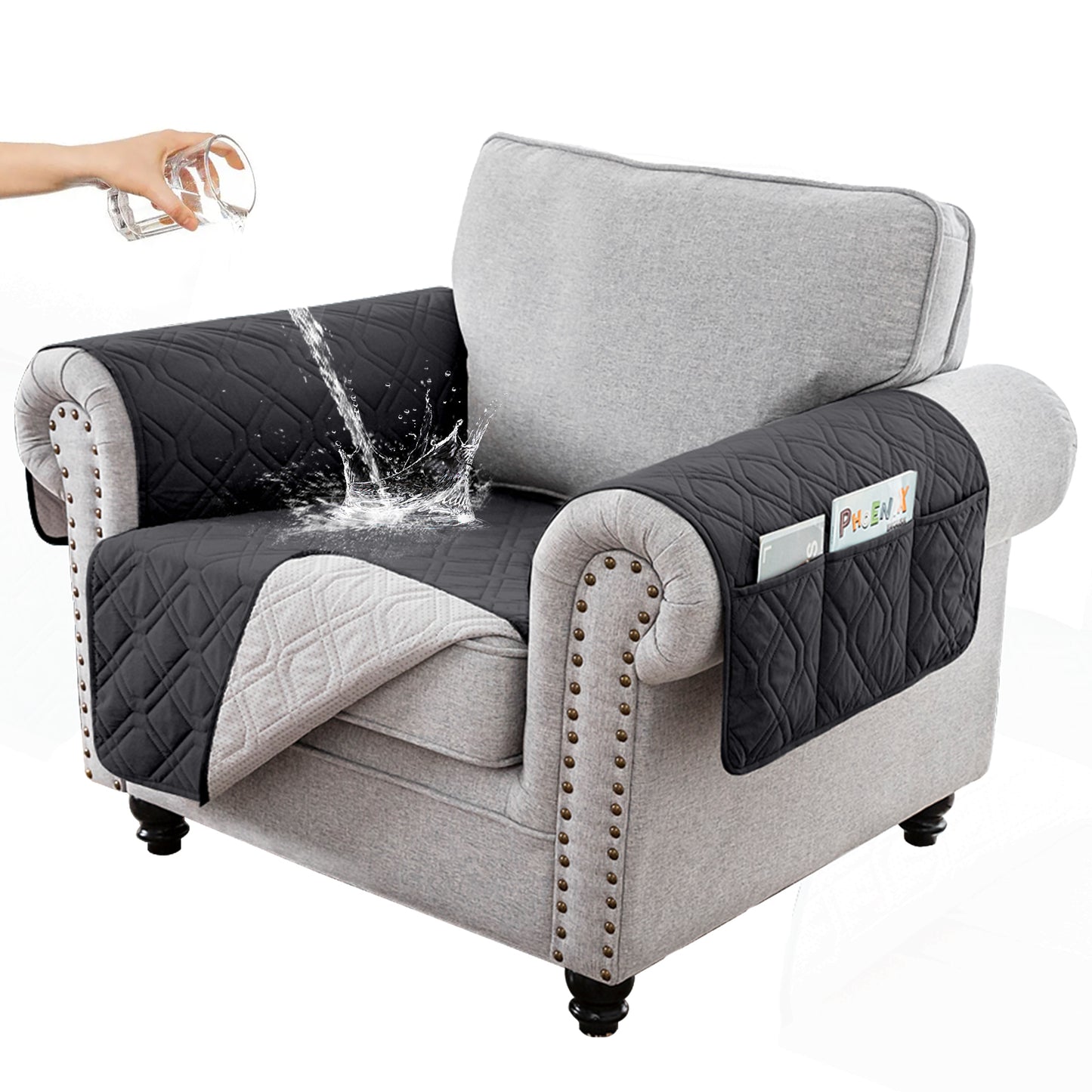 Recliner Sofa Cover Backless  for 1/2/3 Seater with Pocket, Slipcovers Reversible Washable Elastic Adjustable Strap for home,Black