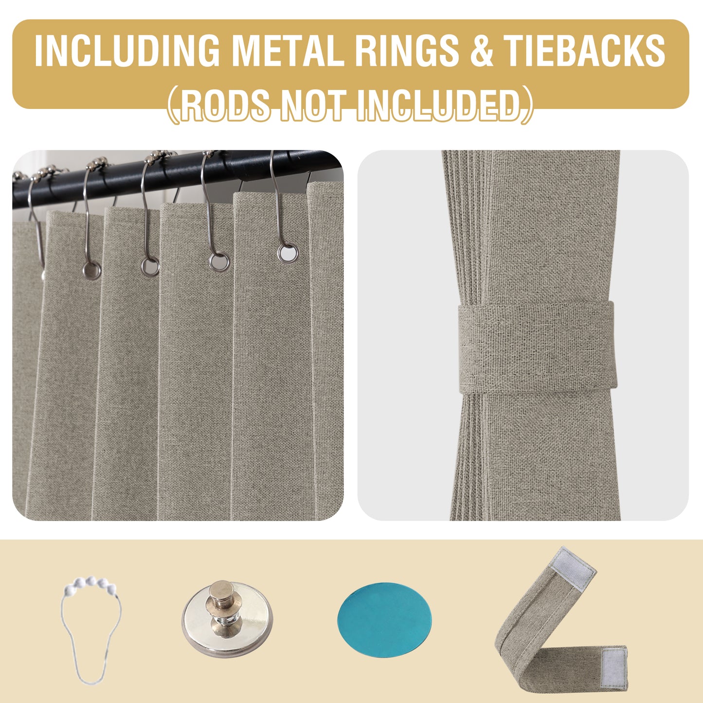Double-sided Linen ,High shading,2 Panel Rod Pocket Semi Sheer Neutral Country Rustic Farmhouse Organ Curtain Bedroom,Taupe