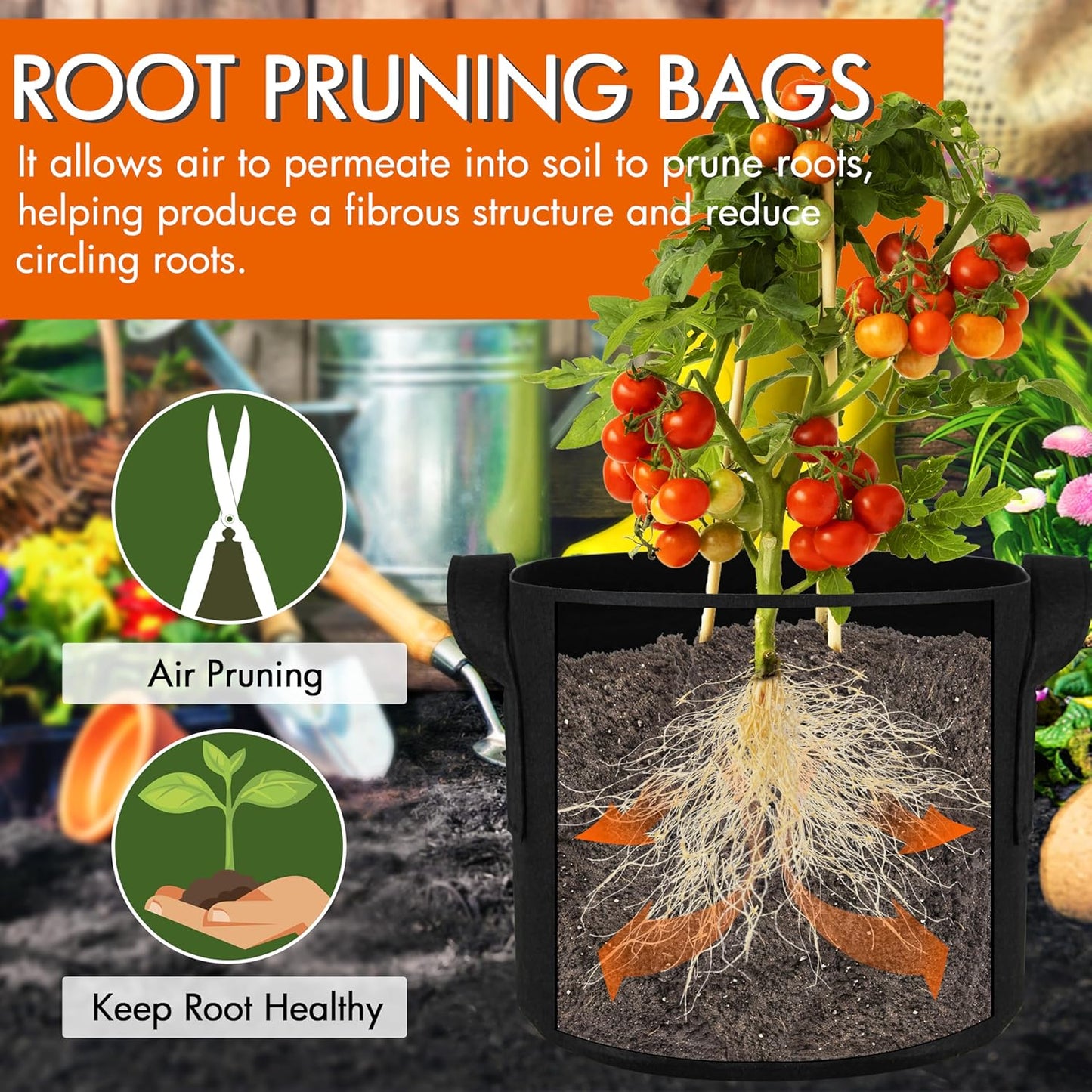 10-Pack 2 Gallon Grow Bags, Aeration Fabric Pots with Handles, Heavy Duty Cloth Pots for Plants