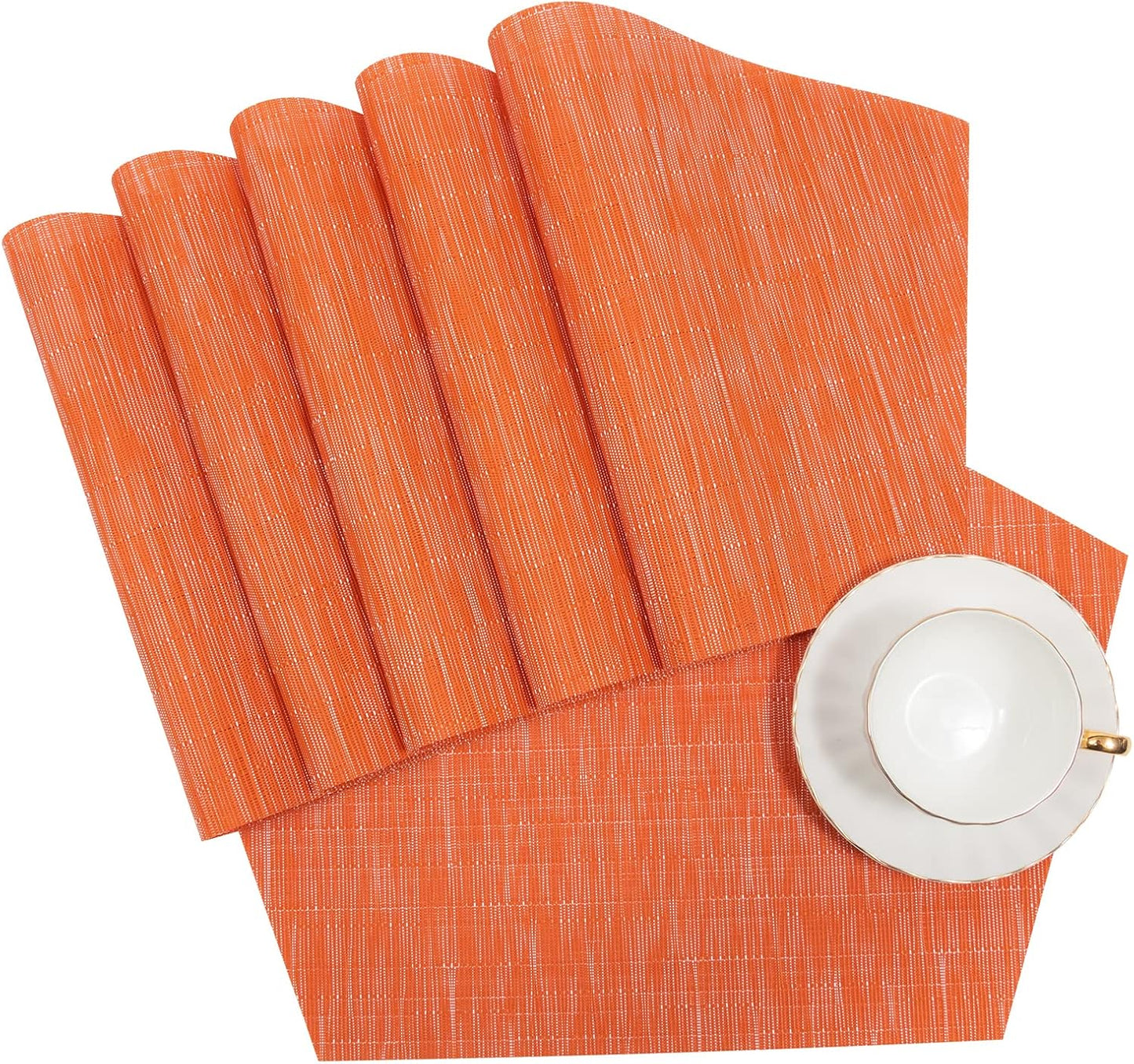 Round Table Placemats Set Wedge Shaped Place Mat with Centerpiece Round Mat Heat Resistant Table Mats Washable, Orange