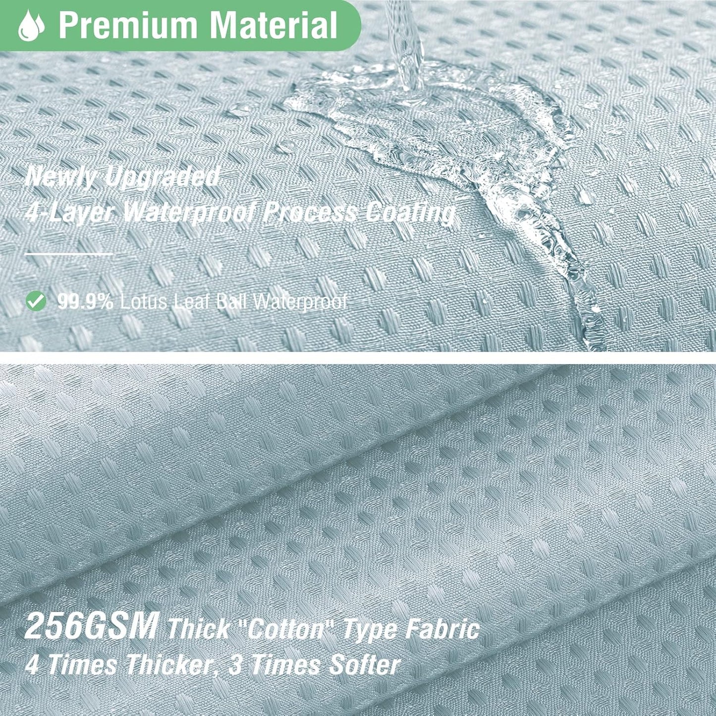 Fabric Shower Curtain - Waffle Weave Weighted Thick Cloth Shower Curtains for Bathroom, Hotel Spa Luxury Bath Curtain Set with 10 Hooks,Fog Blue