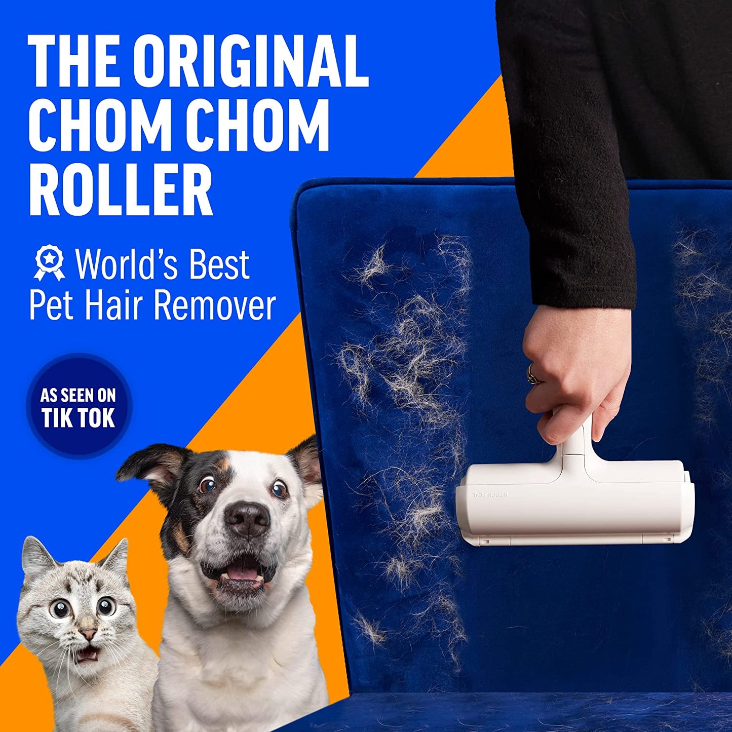 Reusable Cat and Dog Hair Collector for Furniture, Couch, Carpet, Car Seats or Bedding - Portable, Multi-Surface Lint Roller and Fur Removal Tool