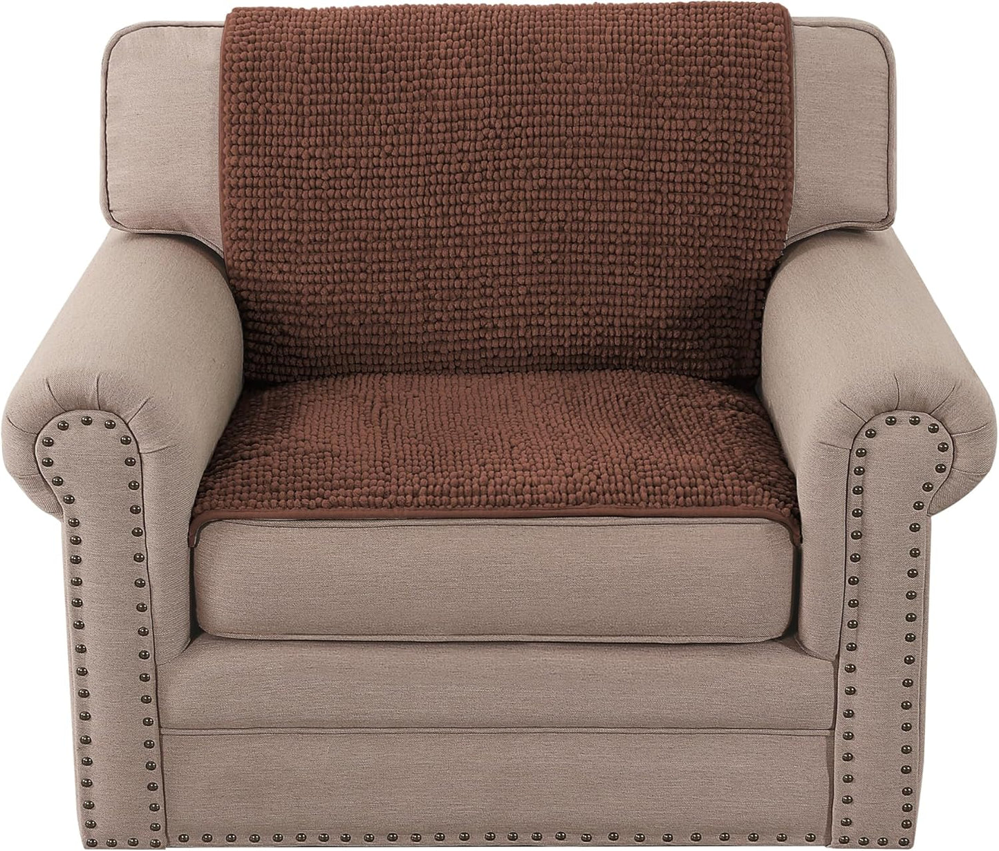 2 Packs Plush Chenille Couch Armrest Cover Thick and Soft Sofa Covers Water Resistant Furniture Protector Cover for Pets,Coffee