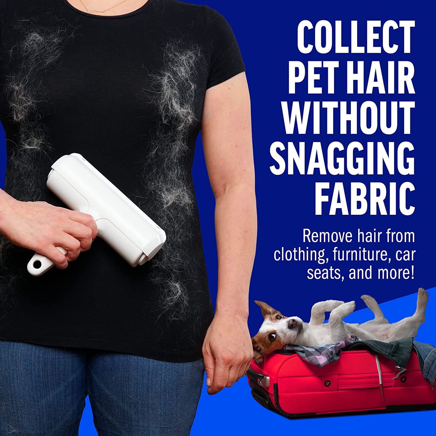 Reusable Cat and Dog Hair Collector for Furniture, Couch, Carpet, Car Seats or Bedding - Portable, Multi-Surface Lint Roller and Fur Removal Tool