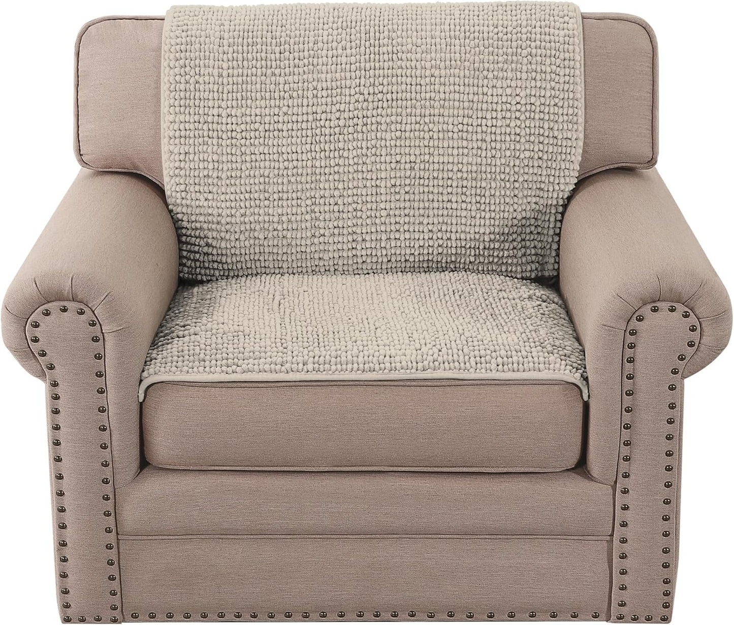 2 Packs Plush Chenille Couch Armrest Cover Thick and Soft Sofa Covers Water Resistant Furniture Protector Cover for Pets,Fossil)
