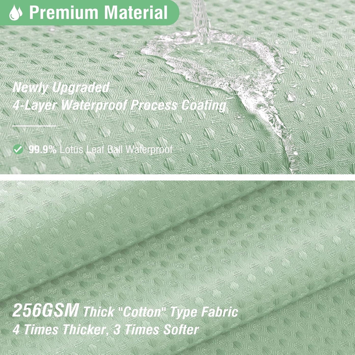 Fabric Shower Curtain - Waffle Weave Weighted Thick Cloth Shower Curtains for Bathroom, Hotel Spa Luxury Bath Curtain Set with 10 Hooks,Mint Green