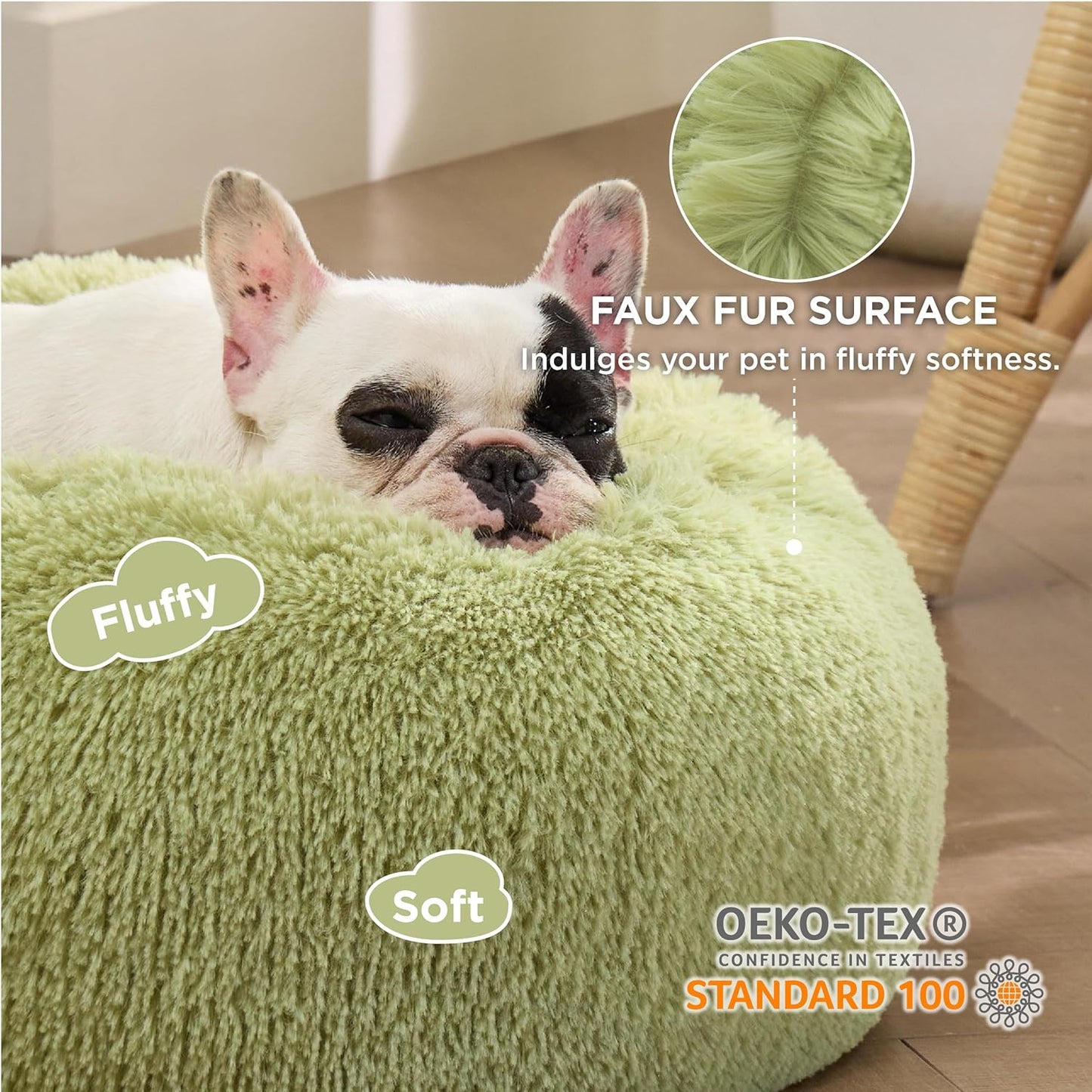 Anti Anxiety Round Fluffy Plush Faux Fur Warm Washable Dog Bed & Cat Bed, Original Bed for Small Medium Large Pets,Green