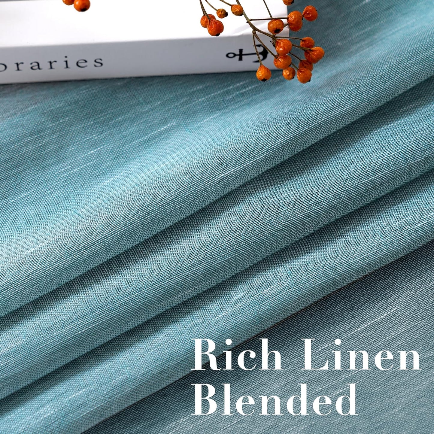 Natural Linen Sheer Curtains 2 Panels, Rod Pocket Semitransparent Semi-Sheer Soft Comfort Privacy Drapes,Stone Blue