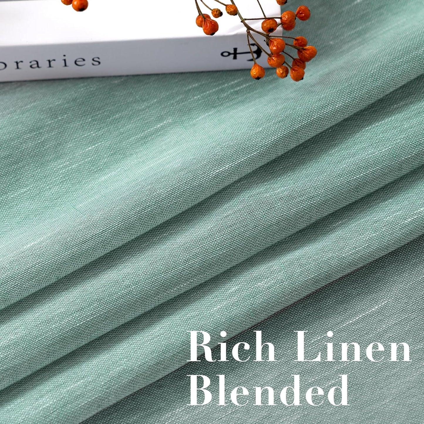 Natural Linen Sheer Curtains 2 Panels, Grommet Semitransparent Semi-Sheer Soft Comfort Privacy Drapes,Sage