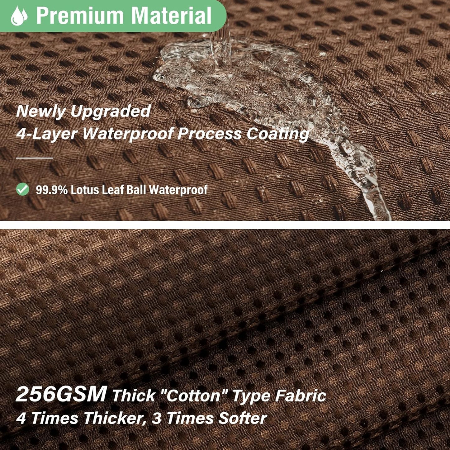 Fabric Shower Curtain - Waffle Weave Weighted Thick Cloth Shower Curtains for Bathroom, Hotel Spa Luxury Bath Curtain Set with 10 Hooks,Brown