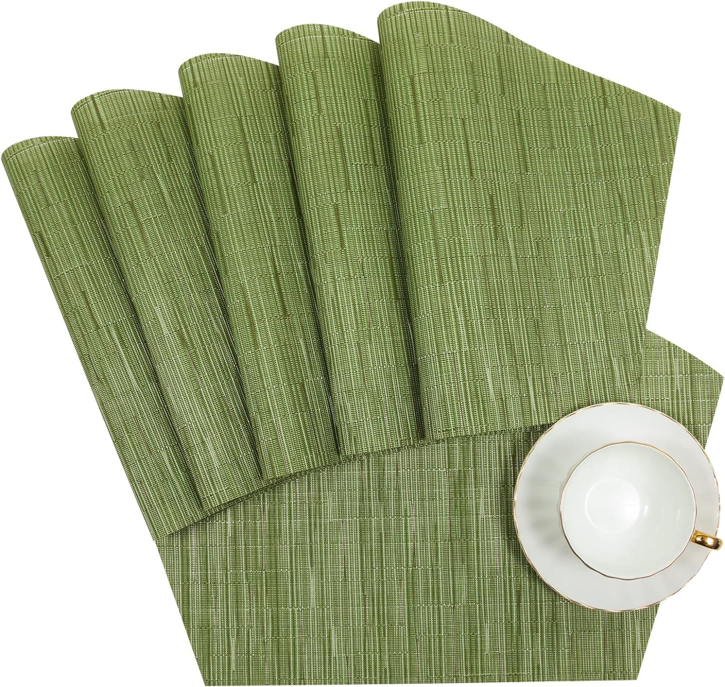 Round Table Placemats Set Wedge Shaped Place Mat with Centerpiece Round Mat Heat Resistant Table Mats Washable, Green