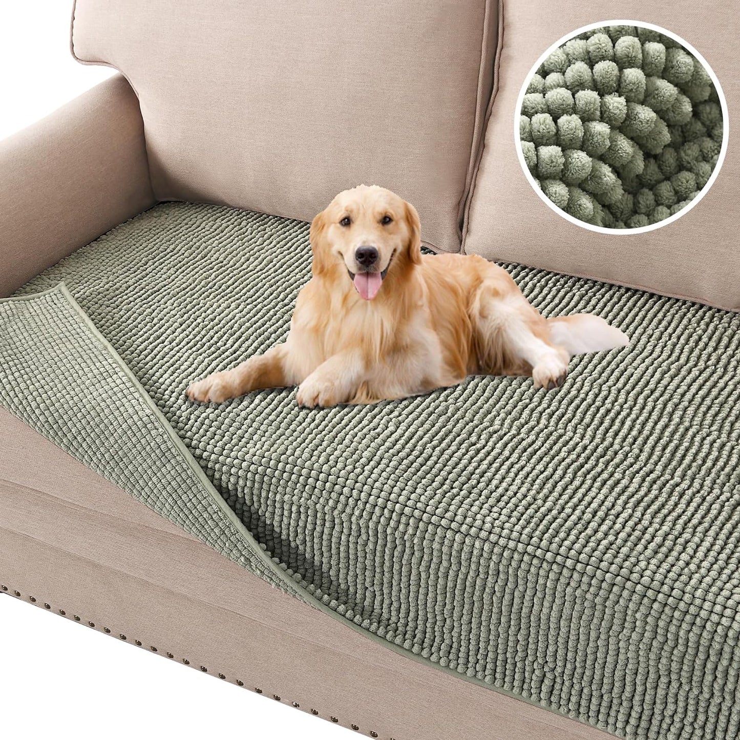 Plush Chenille Dog Bed Cover Thick Soft Sofa Cover for Cushion Couch Anti Slip Couch Cover Water Resistant Furniture Protector for Dog, Pet, Cat,Sage