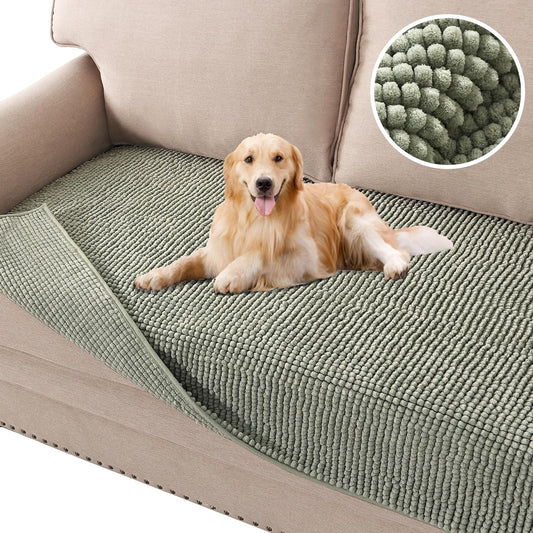 Plush Chenille Dog Bed Cover Thick Soft Sofa Cover for Cushion Couch Anti Slip Couch Cover Water Resistant Furniture Protector for Dog, Pet, Cat,Sage