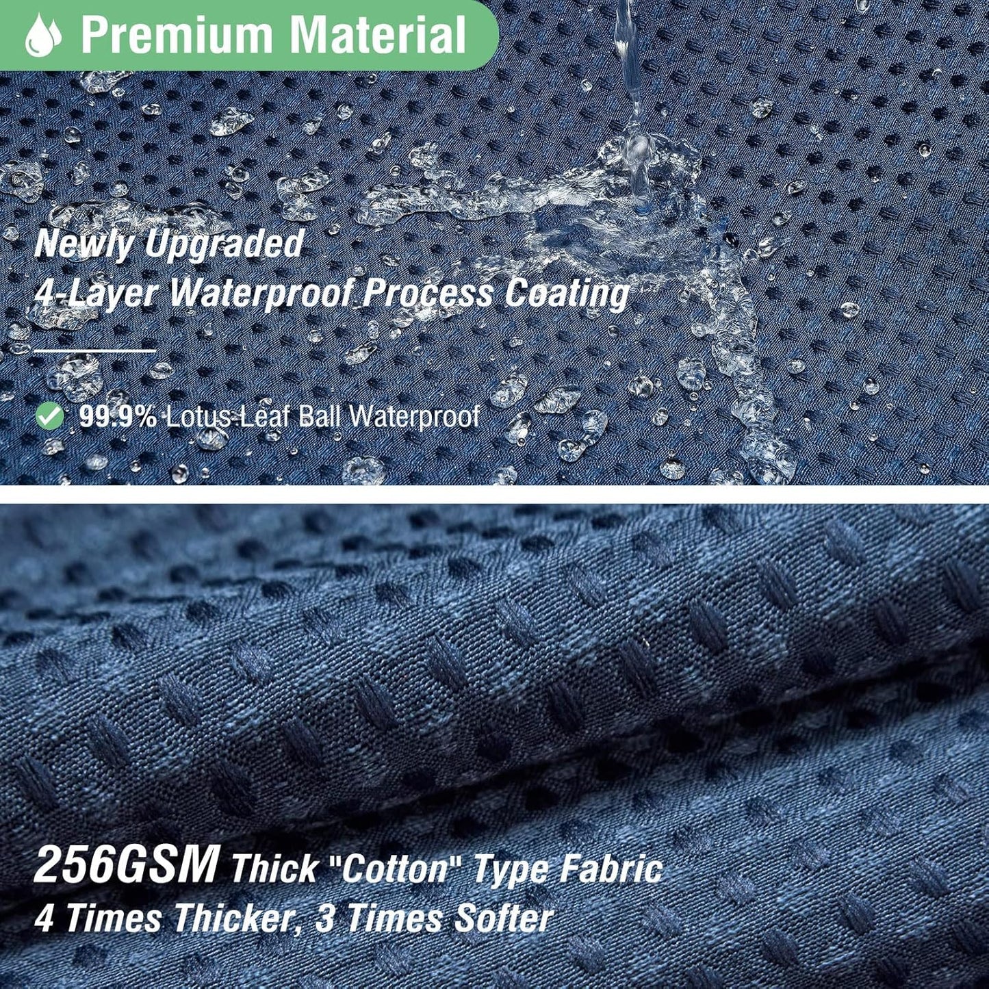 Fabric Shower Curtain - Waffle Weave Weighted Thick Cloth Shower Curtains for Bathroom, Hotel Spa Luxury Bath Curtain Set with 10 Hooks,Navy