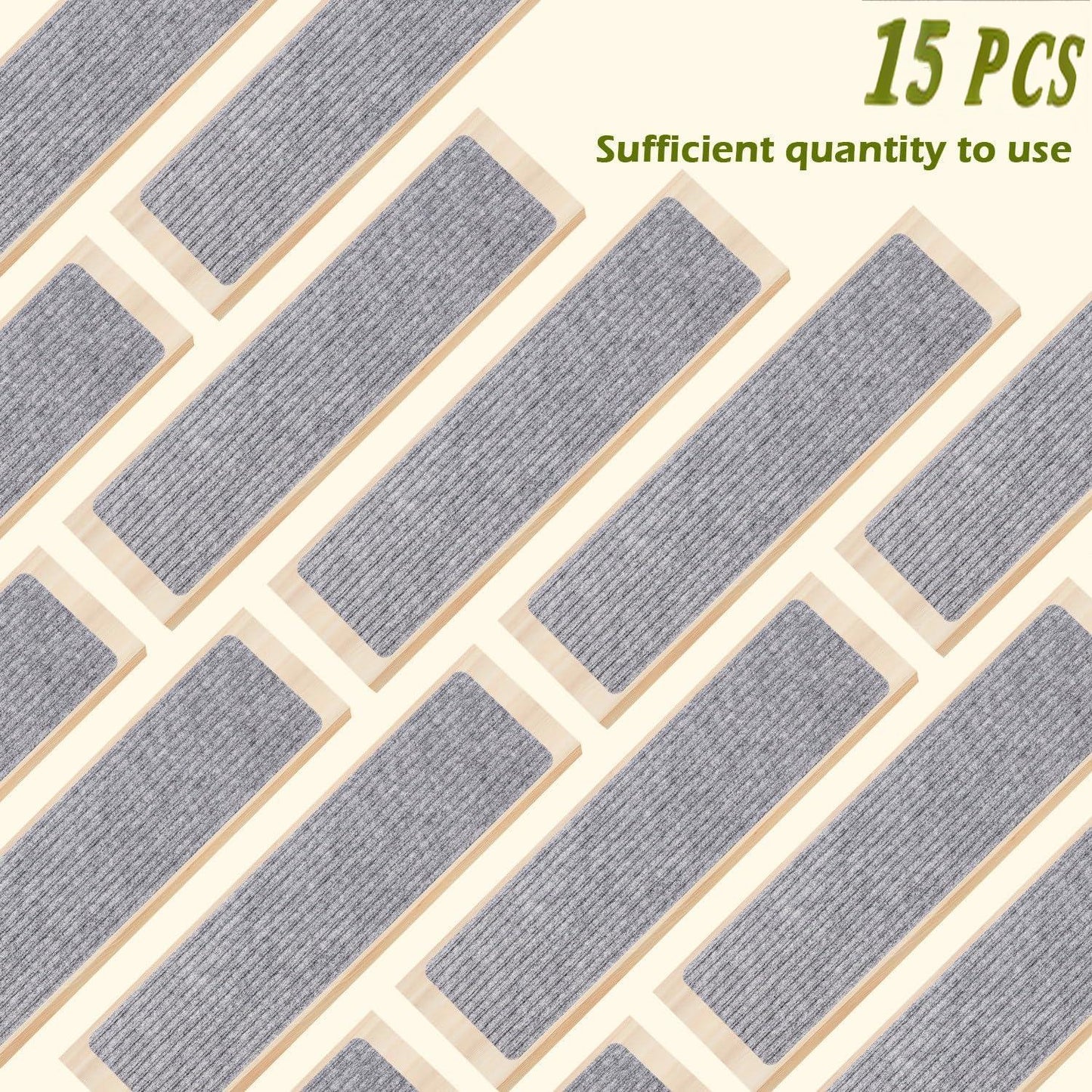 Stair Treads Carpet Non-Slip Indoor Stair Runners for Wooden Steps, Stair Rugs for Kids and Dogs, Set of 15, 8" X 30", Light Grey