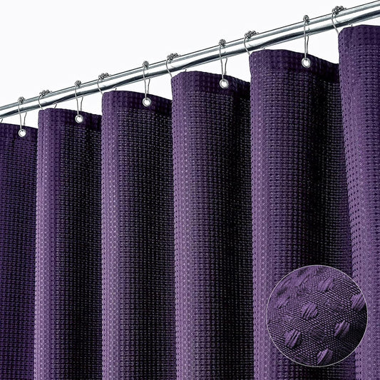 Fabric Shower Curtain - Waffle Weave Weighted Thick Cloth Shower Curtains for Bathroom, Hotel Spa Luxury Bath Curtain Set with 10 Hooks,Purple