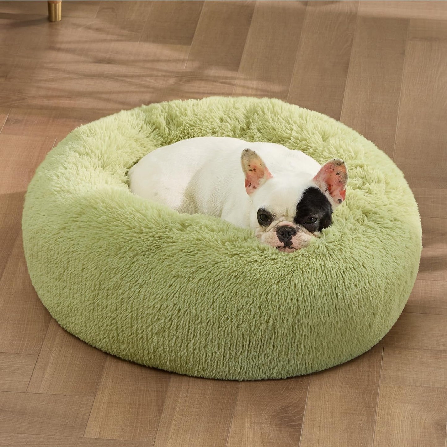 Anti Anxiety Round Fluffy Plush Faux Fur Warm Washable Dog Bed & Cat Bed, Original Bed for Small Medium Large Pets,Green