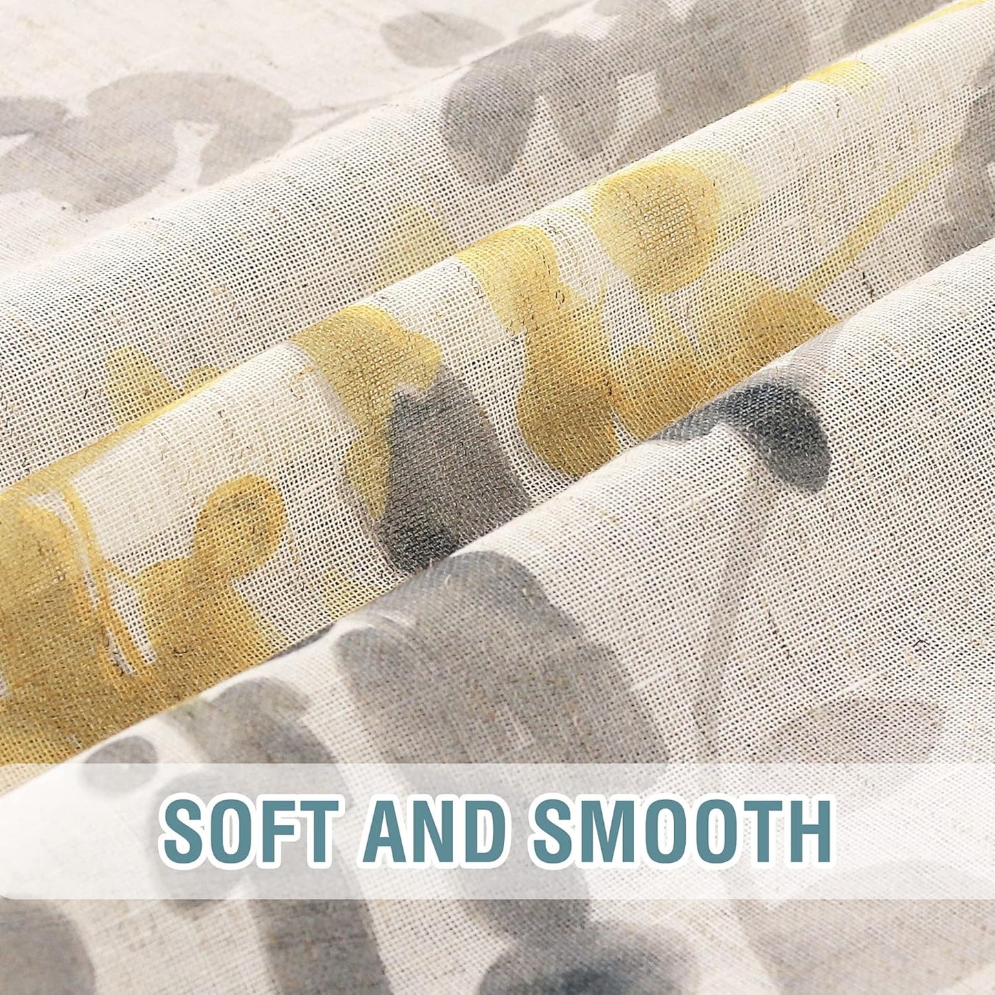 Sheer Linen Curtains Semi Sheer Curtains Draperies for Living Room/Bedroom Vintage Classical Floral Printing Window Treatment Grommet 2 Panels,Yellow/Taupe