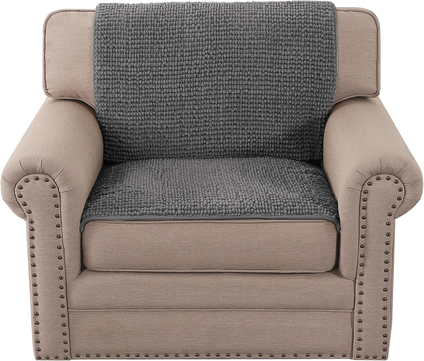 2 Packs Plush Chenille Couch Armrest Cover Thick and Soft Sofa Covers Water Resistant Furniture Protector Cover for Pets,Grey