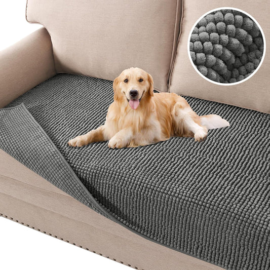 Plush Chenille Dog Bed Cover Thick Soft Sofa Cover for Cushion Couch Anti Slip Couch Cover Water Resistant Furniture Protector for Dog, Pet, Cat,Grey