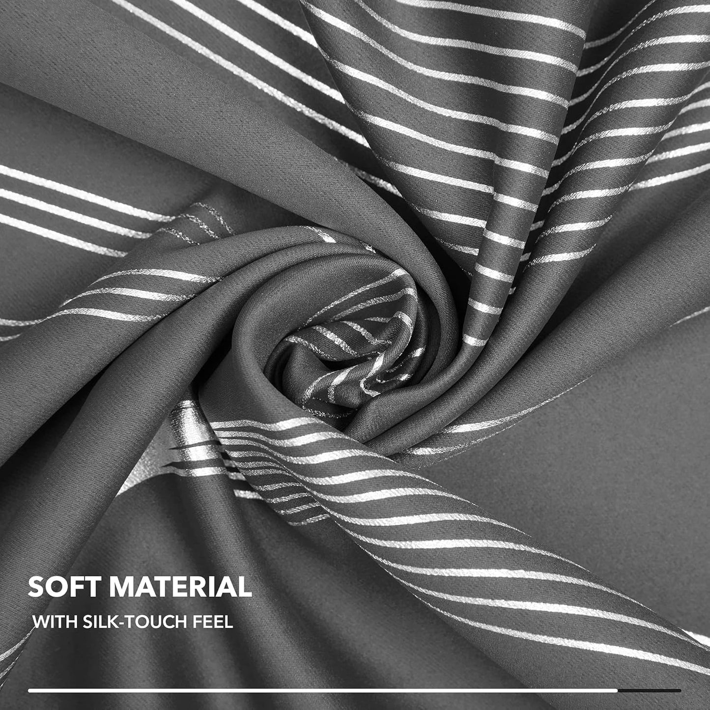 Silver Wave Print Blackout Curtains - Thermal Insulated & Noise‑Reducing Grommet Drapes for Bedroom & Living Room,  2 Panels ,Grey