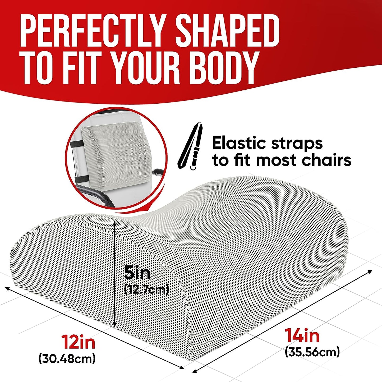 Seat Cushion for Office Chair, Lumbar Support Pillow for Chair, Car Seat Cushion,Washable Coat,Back Support Memory Foam Pillow ,Grey Mesh