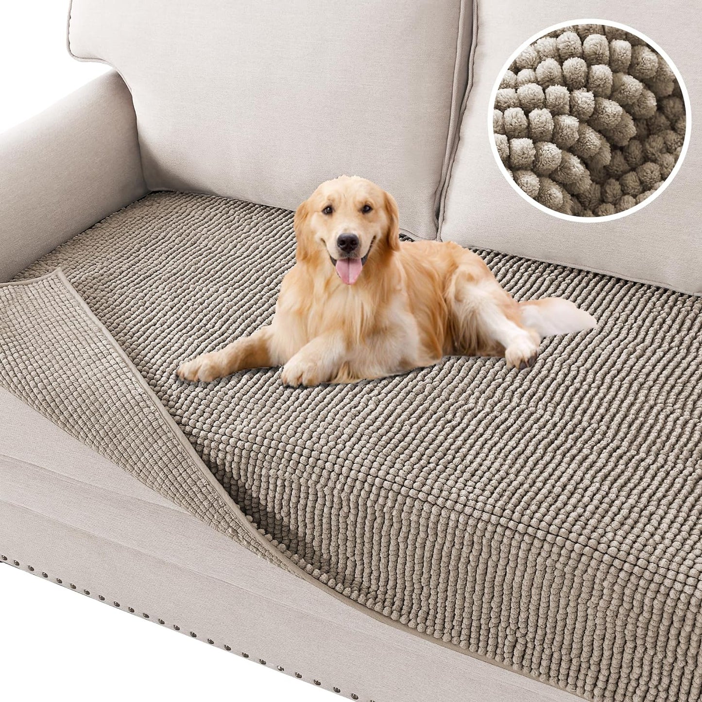 Plush Chenille Dog Bed Cover Thick Soft Sofa Cover for Cushion Couch Anti Slip Couch Cover Water Resistant Furniture Protector for Dog, Pet, Cat,Taupe