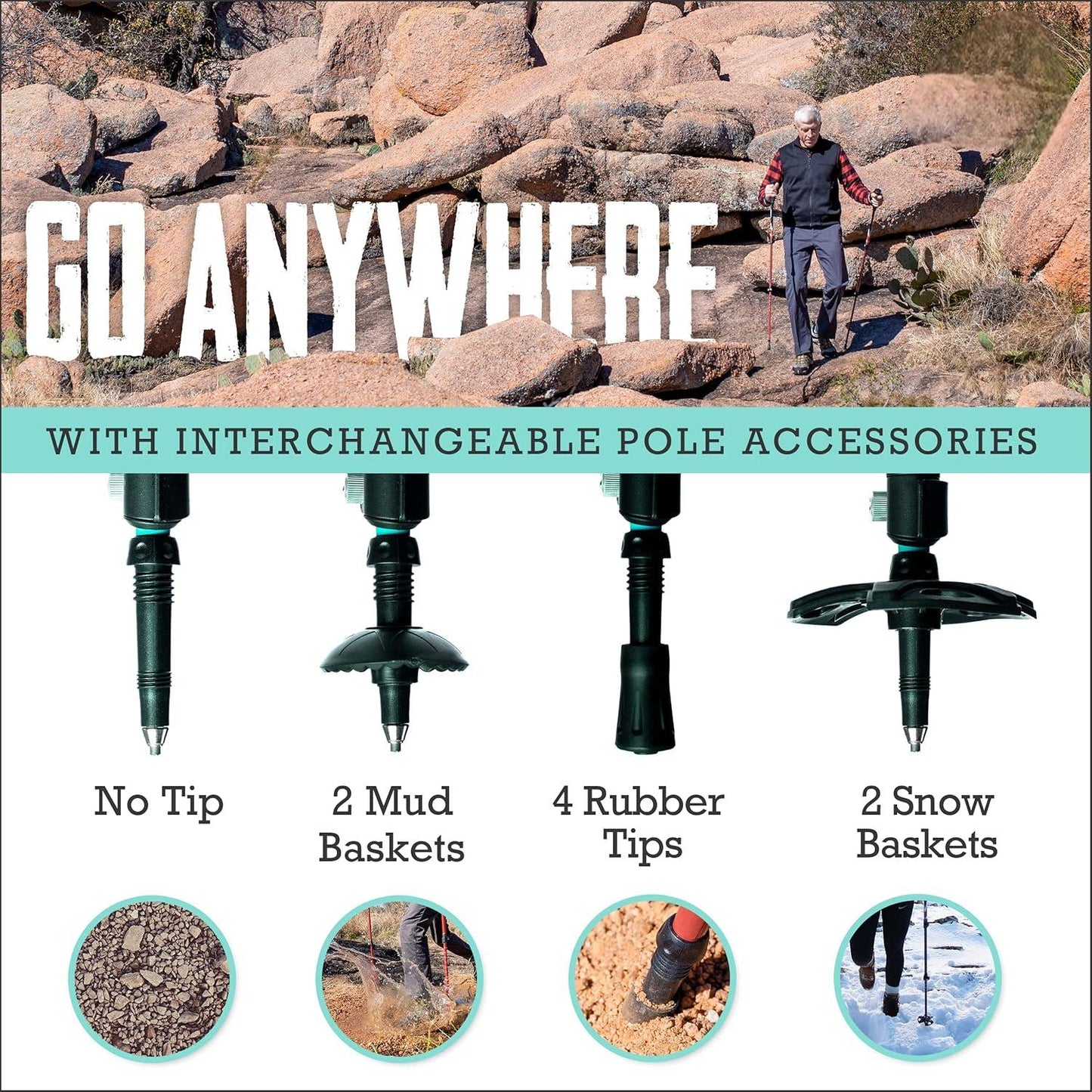 Trekking Poles - Lightweight, Collapsible Hiking Poles for Snowshoe & Backpacking Gear - Pair of 2 Walking Sticks for Hiking, 7075 Aluminum with Cork Grip,Black