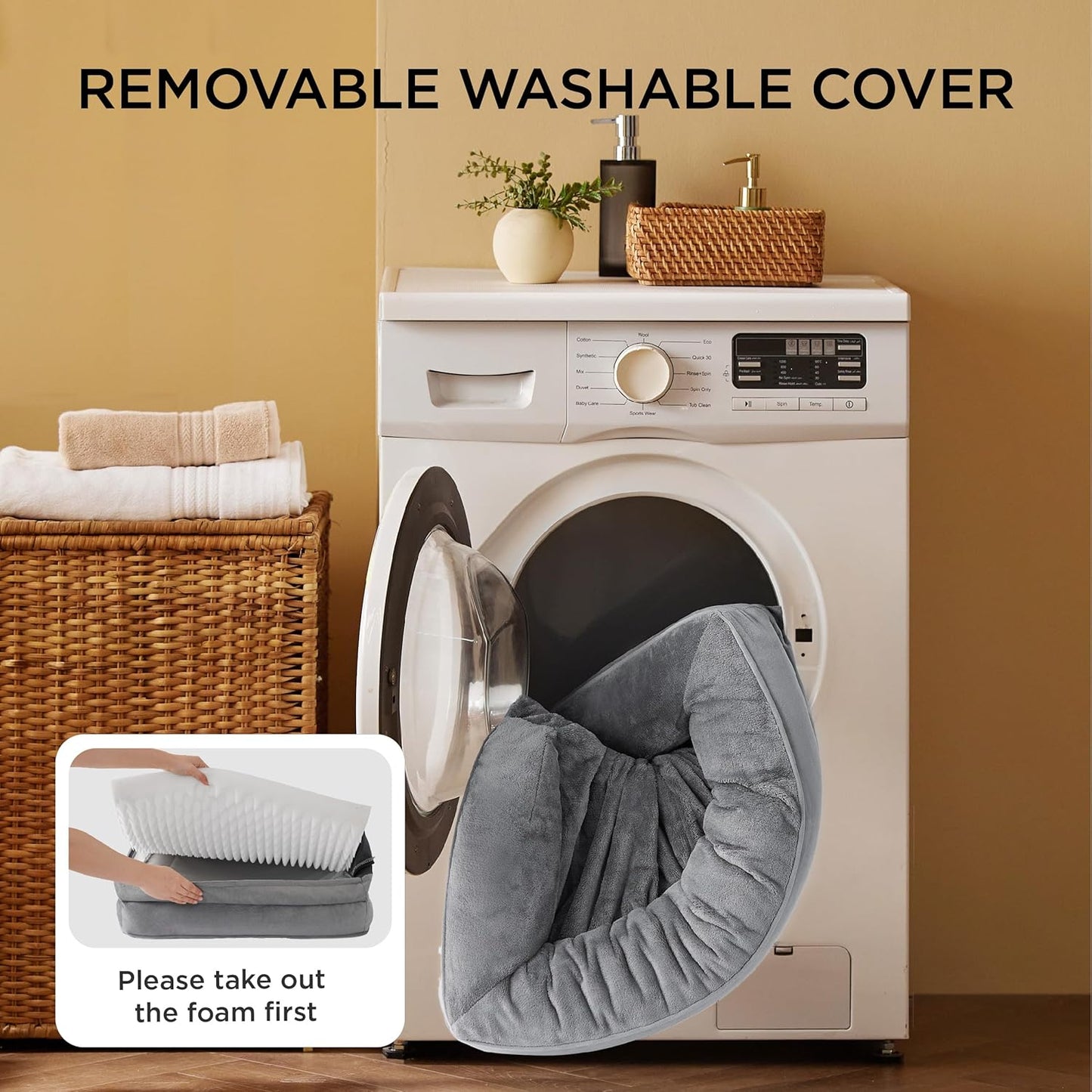 Dog Bed - Washable Small Medium Dog Cat Bed Waterproof, Comfort Cats Couch Sofa with Washable Removable Cover, Pets Bed with Nonskid Bottom, Light Grey