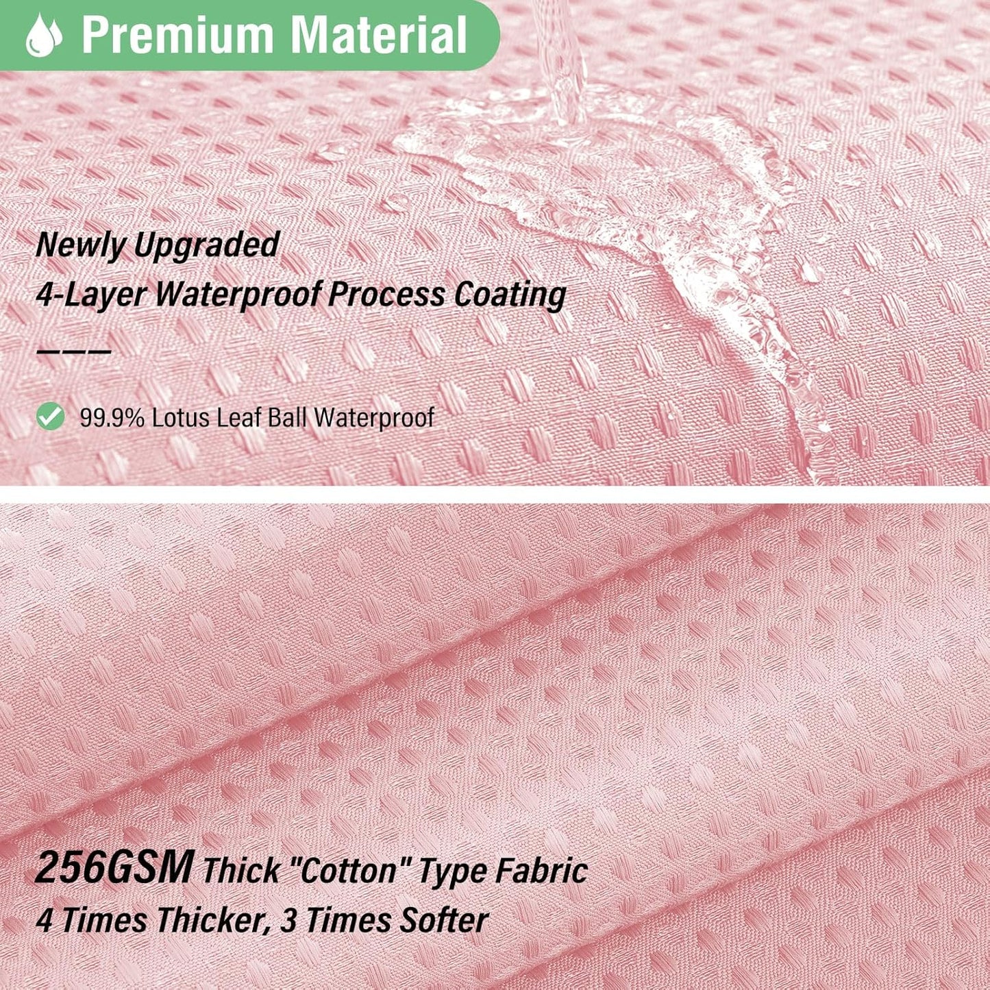 Fabric Shower Curtain - Waffle Weave Weighted Thick Cloth Shower Curtains for Bathroom, Hotel Spa Luxury Bath Curtain Set with 10 Hooks,Pink