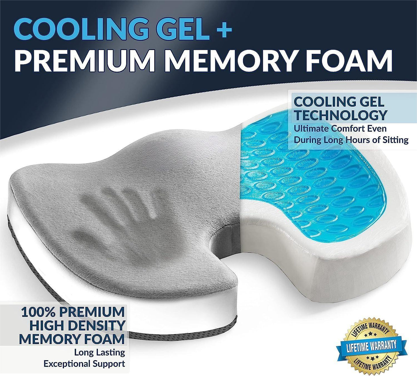 Memory Foam Gel Seat Cushion for Office Chair, Comfort Car Chair Cushion, Desk Seat Cushion for Tailbone Sciatica Pain Relief, Ergonomic Seat Pad,Grey