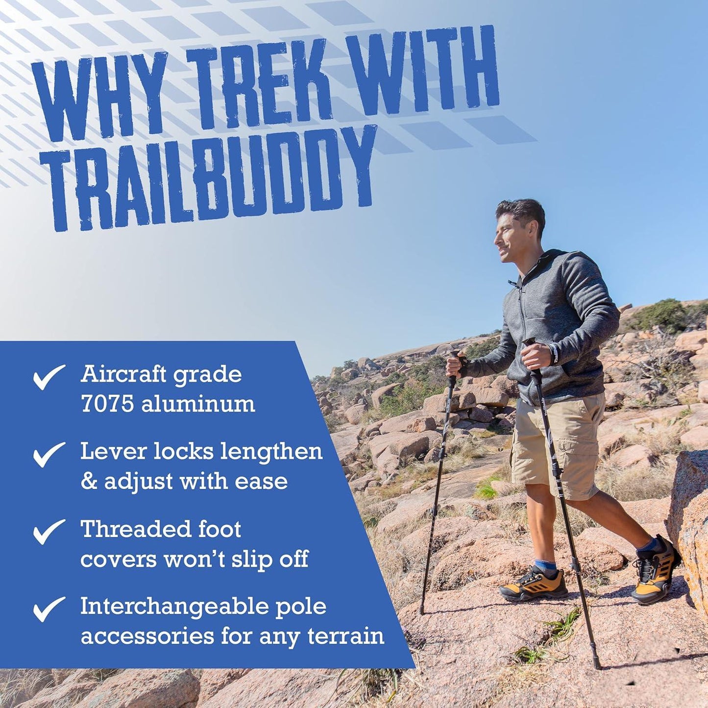 Trekking Poles - Lightweight, Collapsible Hiking Poles for Snowshoe & Backpacking Gear - Pair of 2 Walking Sticks for Hiking, 7075 Aluminum with Cork Grip,Black